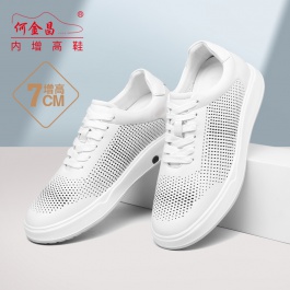 何金昌內增高男鞋小白鞋新款透氣牛皮鏤空運動休閑鞋隱形增高7CM