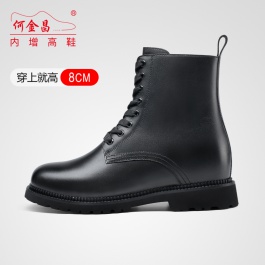 何金昌隱形內(nèi)增高馬丁靴男8CM厚底高幫牛皮靴工裝靴子秋冬男靴